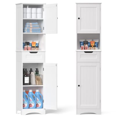 Gizoon 67" H Tall Bathroom Cabinet, Storage Cabinet with 2 Doors & Drawer, Narrow Bathroom Storage Cabinet Freestanding Adjustable Shelves for Home, Kitchen, Versatile, Anti-Tipping, White