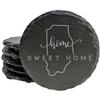 Rustic Slate Coasters Set of 8, Round 4" with Indiana 'Home Sweet Home' Design, Perfect for Holidays, Birthdays, Housewarming Gifts, She-Shed or Man Cave, Made in Oregon, USA, Natural Chipped Edge view 1