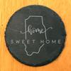 Rustic Slate Coasters Set of 8, Round 4" with Indiana 'Home Sweet Home' Design, Perfect for Holidays, Birthdays, Housewarming Gifts, She-Shed or Man Cave, Made in Oregon, USA, Natural Chipped Edge view 2
