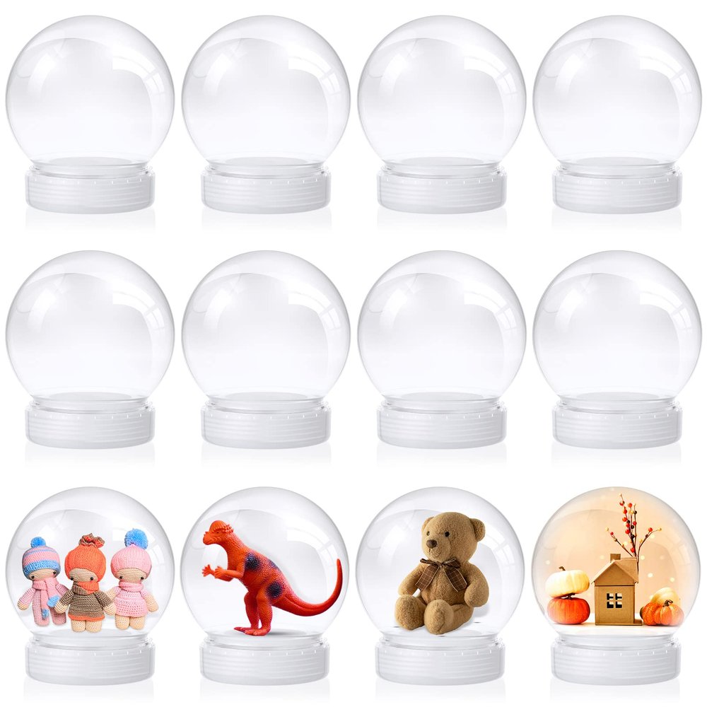 Mimorou 12 Pcs 3.9 Inch DIY Snow Globe Bulk Clear Water Globe with Screw Off Cap Plastic Empty Snow Craft for Home DIY Craft Wedding Decoration