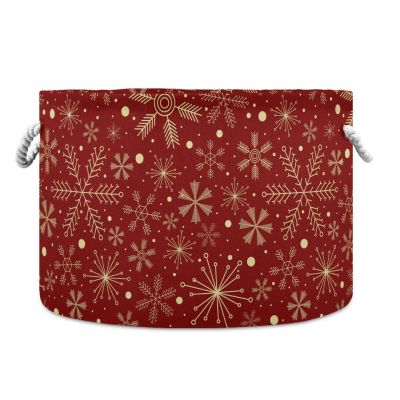 Bolaz Large Storage Basket Christmas Snowflakes on Dark Red Toy Storage Box Organizer Bins with Handles Laundry Hamper Basket for Home Decor