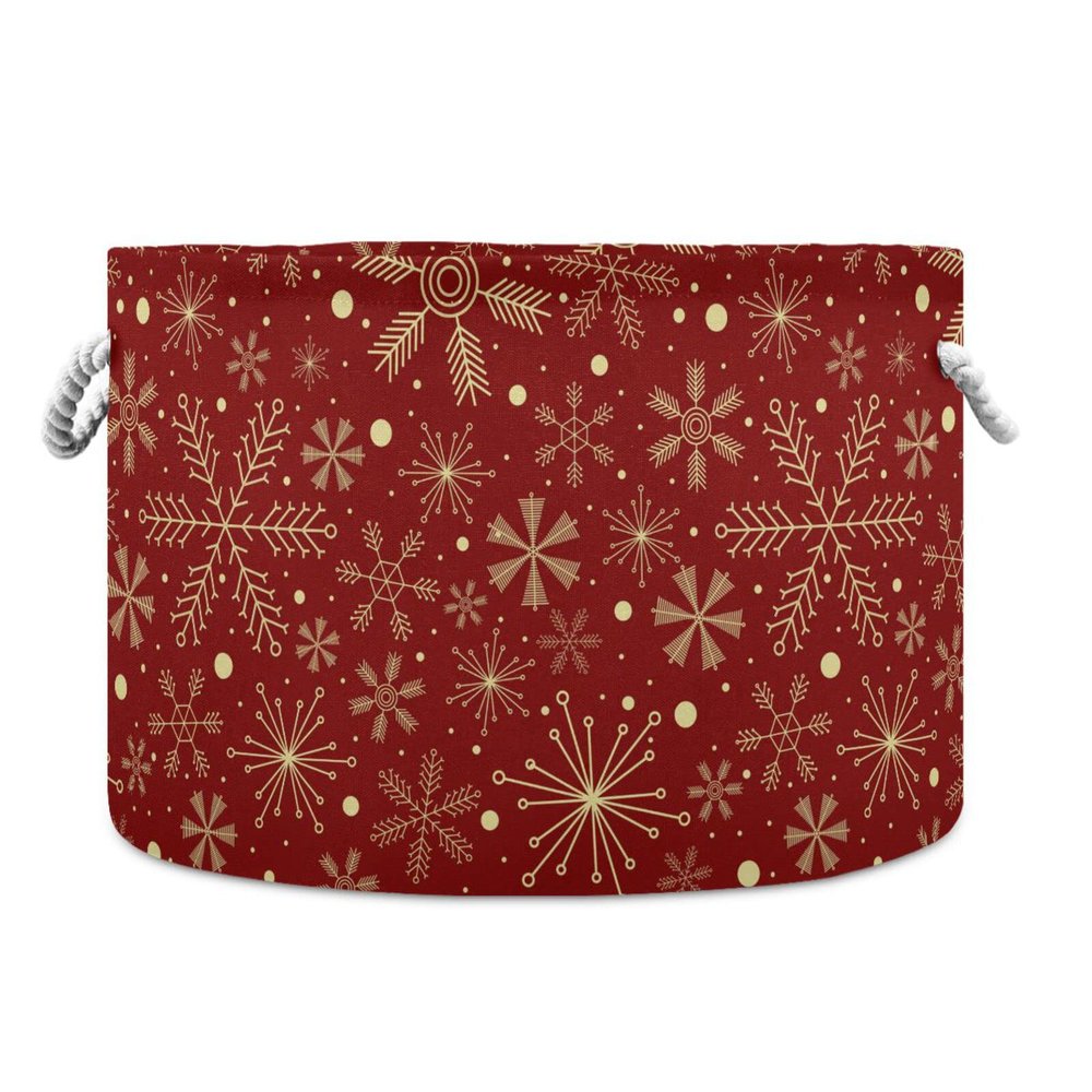 Bolaz Large Storage Basket Christmas Snowflakes on Dark Red Toy Storage Box Organizer Bins with Handles Laundry Hamper Basket for Home Decor