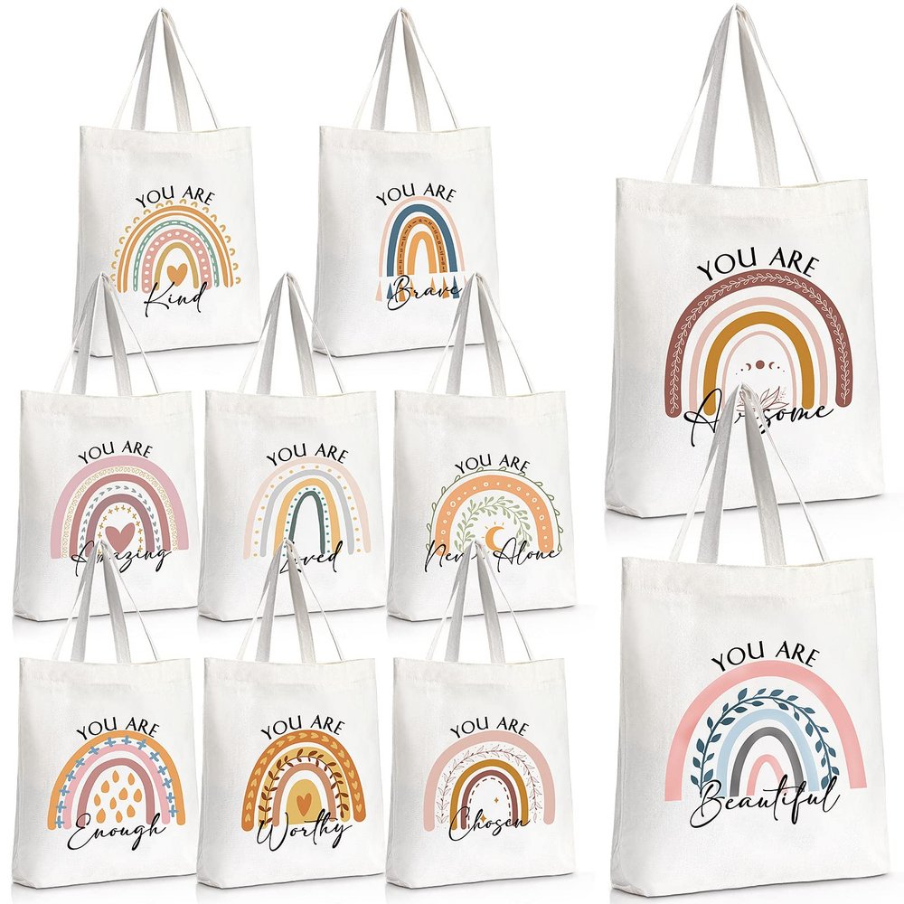 Sieral 10 Pcs Canvas Tote Bags,Rainbow