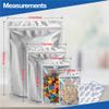 BELLE KR 100 Pcs Assorted Mylar Bags for Food Storage With Oxygen Absorber 500cc - Large Mylar bags 1 Gallon (10x14), 7x10 & 5x8, 4x6 with 1 Side Clear - (25 Pcs Each) with 100 Labels view 2