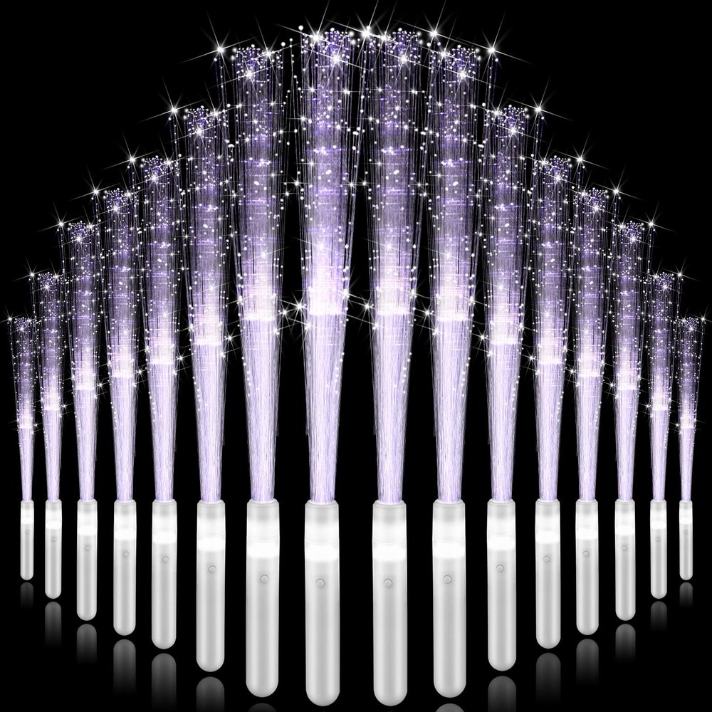 200 Pieces Fiber Optic Wand Bulk 13.8 Inch White Glow Stick Wedding Fiber Optic Stick with 3 Light Modes LED Light up Wand Flashing for Bridal Shower Glow in The Dark Party Favors