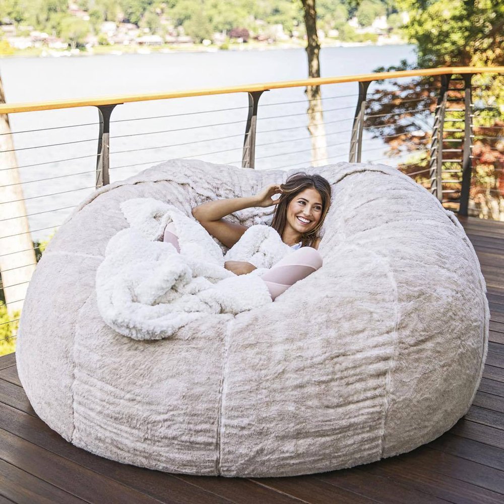 Bean Bag Chair Cover(COVER ONLY, NO FILER), Lazy Sofa Bed Cover, Soft Fluffy Fur Bean Bag Chairs Cover for Adults, 5FT/6FT Big Bean Bag Couch Cover for Living Room (White, 6ft)