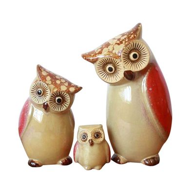 Yardwe 3pcs Ceramic Owls Figurines Owls Figurine Statue Family Animal Sculpture Decoraciones para Salas De Casa Porcelain Owls Ornament Miniture Decoration Ceramic Crafts Household Toy