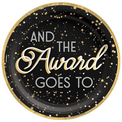 Awards Night "And The Award Goes To" Round Metallic Paper Plates - 10" (Pack of 20) - Elegant Black & Gold Metallic Disposable Paper, Perfect for Celebrations, Gala Events, and Red Carpet Glamour