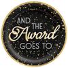 Awards Night "And The Award Goes To" Round Metallic Paper Plates - 10" (Pack of 20) - Elegant Black & Gold Metallic Disposable Paper, Perfect for Celebrations, Gala Events, and Red Carpet Glamour view 1