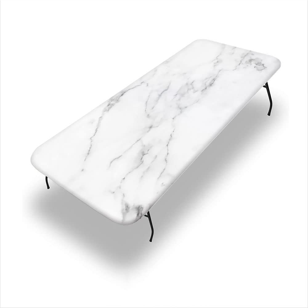 GBYAGCS Marble Elastic Edge Fitted Tablecloth, Marble Texture, Suitable for Camping Party and Picnic, Fit for 24"x 48" Rectangle Table