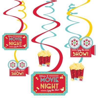 Movie Night' Multicolor Spiral Swirl Decorations With Cutouts (Pack Of 12) - 5" - Vibrant Design, Perfect For Family Gatherings, Themed Events,Celebrations, & More