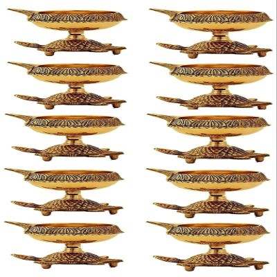 SATVIK 20 Pc. Kuber Turtle Diya for Diwali Decoration Handmade Oil Lamp with Golden Virgin Brass Metal Diwali Diya Vilakku for Puja Pooja Traditional Indian Deepawali Items
