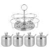 Jerliflyer Stainless steel rotate spice jars,set of 4 spice shakers with spoon Lid, kitchen salt, pepper and sugar organizer view 1