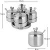 Jerliflyer Stainless steel rotate spice jars,set of 4 spice shakers with spoon Lid, kitchen salt, pepper and sugar organizer view 2