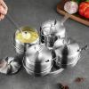 Jerliflyer Stainless steel rotate spice jars,set of 4 spice shakers with spoon Lid, kitchen salt, pepper and sugar organizer view 3