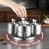 Jerliflyer Stainless steel rotate spice jars,set of 4 spice shakers with spoon Lid, kitchen salt, pepper and sugar organizer view 4
