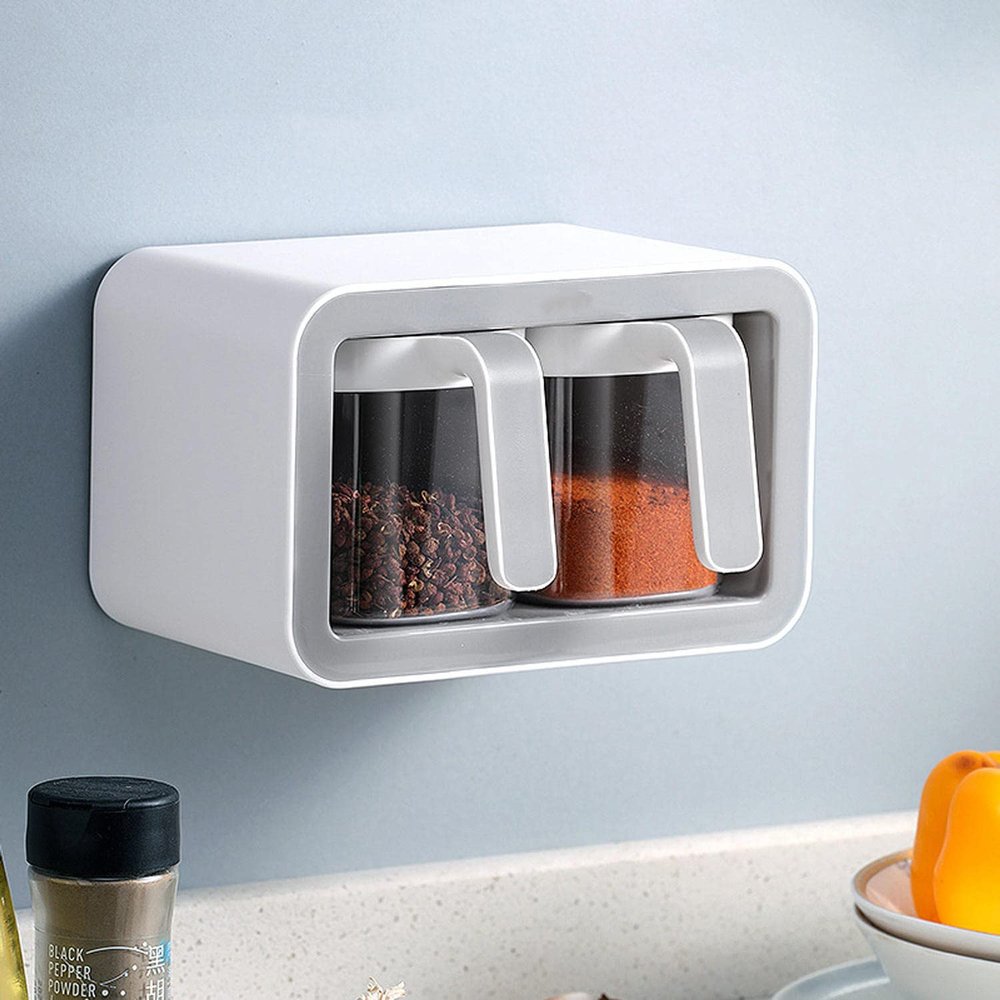 ACGrade Wall-Mounted Spice Box, 3-Tier ABS+PP+PS Spice Rack, 7.2/10.15 inch Long, White, Space Saving, 300ml Capacity Each, Kitchen