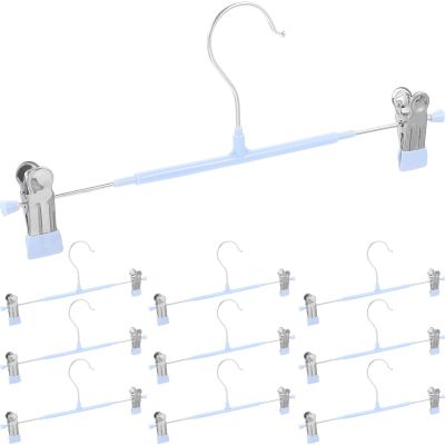 10Pcs Clothes Hangers with Clips Stainless Steel Pants Hanger Skirt Hanger Anti- Skid Clip Hangers Closet Organizer (Blue)
