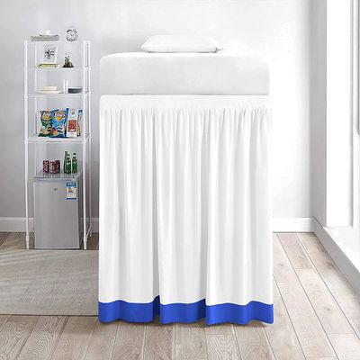 Two-Tone Ruffle Dorm Bed Skirt - Soft 100% Brushed Microfiber Material & 3 Sided Fabric Coverage - Dual Solid Color Bed Skirt for Dorm/College Room-White/Royal Blue Solid.