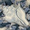 Blue and White Burlap Sea Shell Coastal Handmade Deco Mesh Wreath. Available in 24 inch and 28 inch diameters view 2