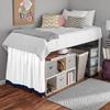Two-Tone Ruffle Dorm Bed Skirt - Soft 100% Brushed Microfiber Material & 3 Sided Fabric Coverage - Dual Solid Color Bed Skirt for Dorm/College Room-White/Navy Blue Solid. view 3