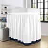 Two-Tone Ruffle Dorm Bed Skirt - Soft 100% Brushed Microfiber Material & 3 Sided Fabric Coverage - Dual Solid Color Bed Skirt for Dorm/College Room-White/Navy Blue Solid. view 4
