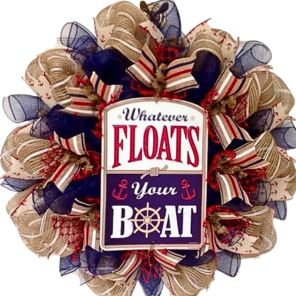 Nautical Wreath, Luxury Handmade  Whatever Floats Your Boat Front Door Decor, 24 or 28 Inch