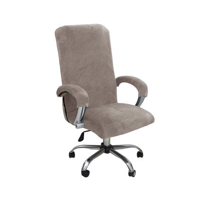 Velvet Plush Ergonomic Comfortable Office Chair Cover - Cat Proof Stretchable Protector for Mesh Office Desk Chair with Wheels and Armrest - Comfy Executive Office Chair for Adults, Khaki, XL