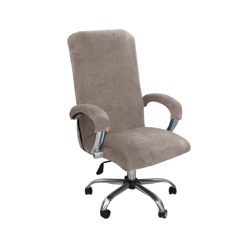 Velvet Plush Ergonomic Comfortable Office Chair Cover - Cat Proof Stretchable Protector for Mesh Office Desk Chair with Wheels and Armrest - Comfy Executive Office Chair for Adults, Khaki, XL
