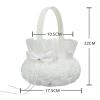 PAPABA Bowknot Silk Cloth Wedding Flower Basket Handcrafted Western White Wedding Ceremony Flower Girl Basket D view 2