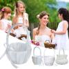 PAPABA Bowknot Silk Cloth Wedding Flower Basket Handcrafted Western White Wedding Ceremony Flower Girl Basket D view 3