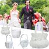 PAPABA Bowknot Silk Cloth Wedding Flower Basket Handcrafted Western White Wedding Ceremony Flower Girl Basket D view 4