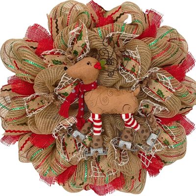 Raz Skating Reindeer Handmade Limited Edition Deco Mesh Winter Holiday Wreath