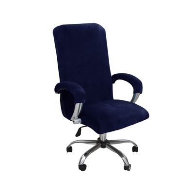 Velvet Plush Stretchable Office Computer Chair Cover - Cat Proof Protector for Ergonomic Office Desk Chair with Wheels and Armrest, Fits High Back Wide Mesh Executive Chairs, Navy Blue, XL