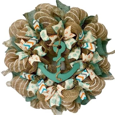 Nautical Wreath, Luxury Handmade Anchors Away Front Door Decor, 24 or 28 Inch