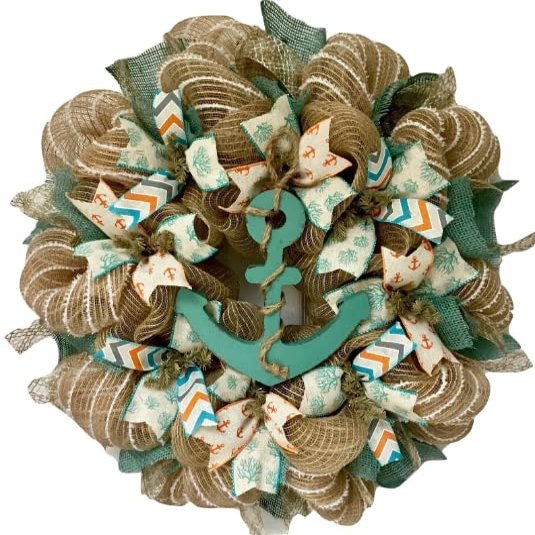 Nautical Wreath, Luxury Handmade Anchors Away Front Door Decor, 24 or 28 Inch