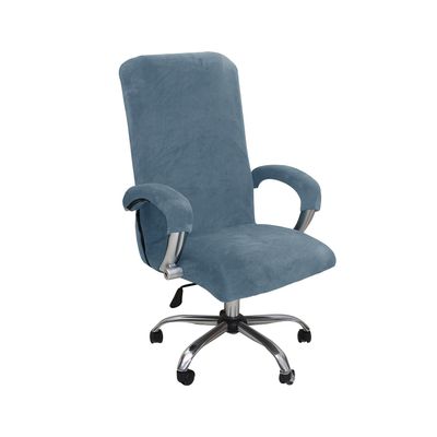 Velvet Plush Office Desk Chair Cover - Cat Proof Stretchable Elastic Comfy Protector for Ergonomic Office Chair with Wheels and Armrests, Fits Mesh and Executive Computer Chairs, Gray Blue, XL