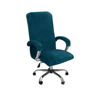 Velvet Plush Office Computer Chair Cover Ergonomic - Cat Proof Stretchable Protector for Mesh Office Desk Chair with Wheels and Armrest - Comfy Executive Office Chair for Adults, Dark Blue, XL
