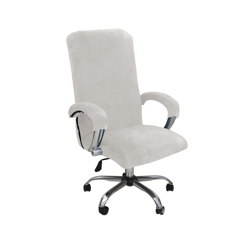 Velvet Plush Mesh Office Chair Cover - Cat Proof Stretchable Protector for Ergonomic Computer Desk Chair with Wheels Armrests, Comfy Executive Chair Cover for Home Office, Easy Install, White, XL