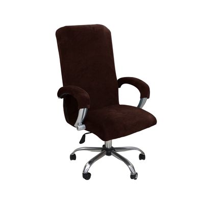Velvet Plush Office Desk Chair Cover - Cat Proof Stretchable Elastic Comfy Protector for Ergonomic Office Chair with Wheels and Armrests, Fits Mesh and Executive Office Chairs,Removable,Coffee,XL