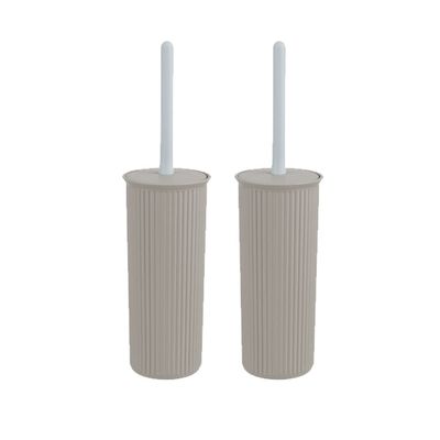 Superio Plastic Toilet Bowl Brush and Holder Set, Decorative Cleaner Scrubber for Bathroom (2, Taupe)