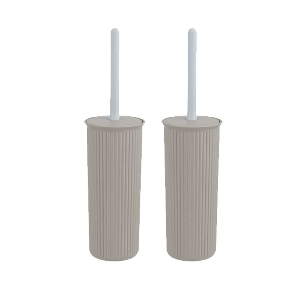 Superio Plastic Toilet Bowl Brush and Holder Set, Decorative Cleaner Scrubber for Bathroom (2, Taupe)