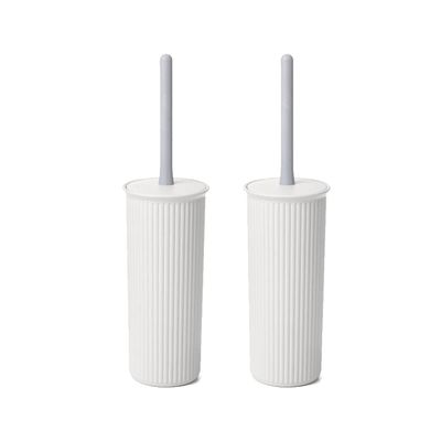 Superio Decorative Plastic Toilet Bowl Brush and Holder Set, Cleaner Scrubber for Bathroom (2, White)