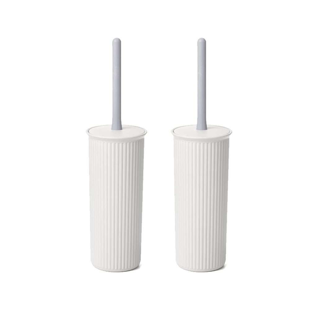 Superio Decorative Plastic Toilet Bowl Brush and Holder Set, Cleaner Scrubber for Bathroom (2, White)