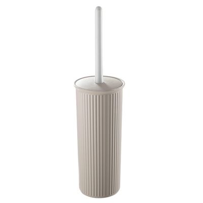 Superio Ribbed Collection - Decorative Plastic Toilet Bowl Brush and Holder Set, Taupe (1 Pack) Cleaner Scrubber for Bathroom