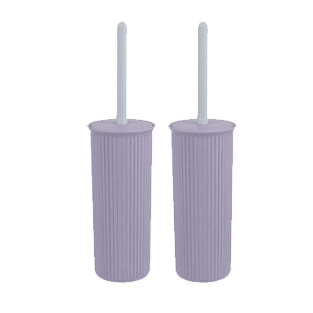 Superio Decorative Plastic Toilet Bowl Brush and Holder Set, Cleaner Scrubber for Bathroom (2, Lilac)