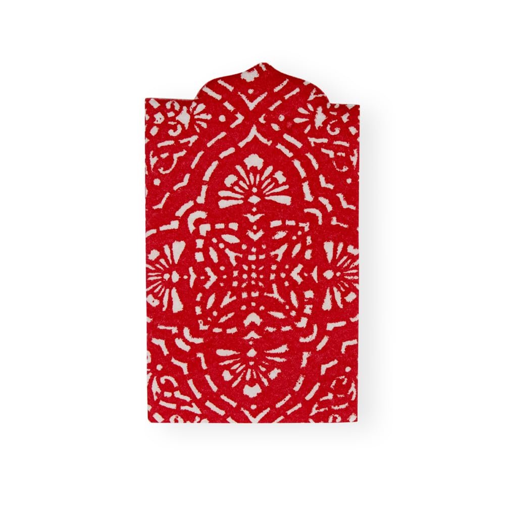 Caspari Annika Die-Cut Paper Linen Guest Towel Napkins in Red - 12 Per Package, 2 Packs