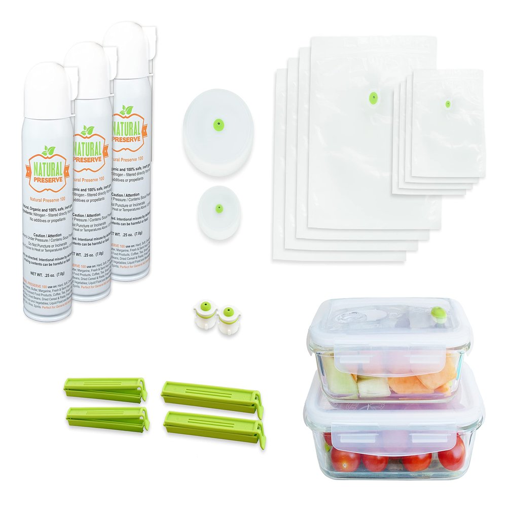 23PCS MAPWARE Food Storage/Packaging System - Extend Food Freshness 10x - Borosilicate Glass Food Containers with Lids - BPA-Free, Reusable Food Storage Bags - Kitchen Containers - Jar Canning Lid