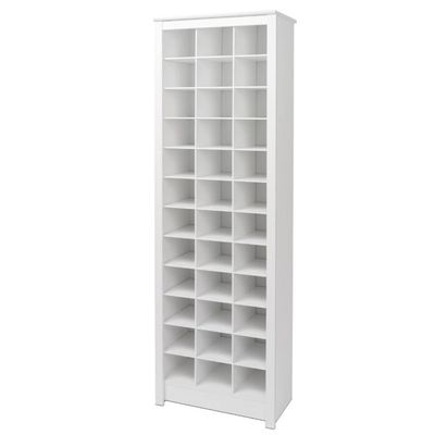 Attractive White Wooden Shoe Rack, 72.5'' H X 23.5'' W X 13'' D Size, Rectangular Silhouette, Simple Moldings Chunky Framing Clean-Lined Kickplate, 12 Rows, 36 Pairs Shoes Capacity, Highly Durable