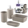 Superio Ribbed Collection - Decorative Plastic Bathroom Accessories Set, Taupe (Set of 4) Soap Dish, Liquid Dispenser, Toothbrush Holder Cup, Vanity Organizer Tray Bathroom Countertop Decor Gift view 1